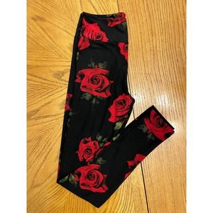 LulaRoe Black leggings roses women One Size Slightly Used